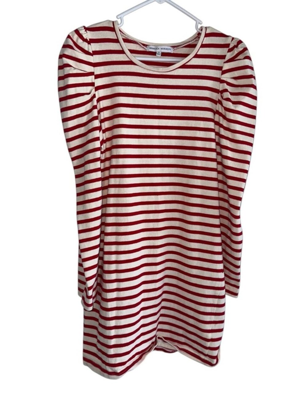 Rebecca Minkoff Talia Dress Red White Striped Puff Shoulder Size Small Nautical